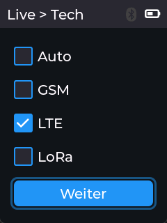 Live-Messung Technologieauswahl